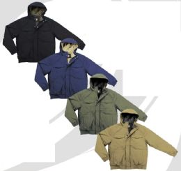 12 Wholesale Men's Woven Padded Multi Pocket Bomber Jacket Assorted Sizes S-Xl Khaki
