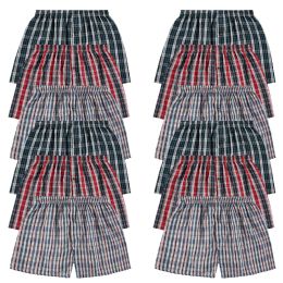 12 Pieces Mens Woven Plaid Boxer Shorts Size Medium - Mens Underwear