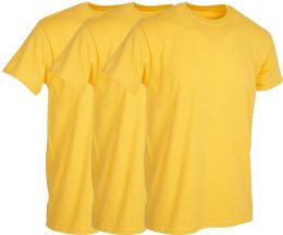 3 Pieces Mens Yellow Cotton Crew Neck T Shirt Size Medium - Mens T-Shirts