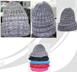 50 Pieces Multi Variegated Strip Knit Beanie - Grey Only - Winter Beanie Hats