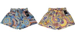 24 Pieces Womens Native Patterns Paperbag Waist Rayon Shorts Size L / xl - Womens Shorts