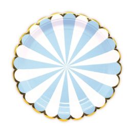 96 Pieces Nine Inch Eight Count Paper Plate Baby Blue Gold Rimmed - Party Paper Goods