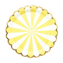 96 Pieces Nine Inch Eight Count Paper Plate Yellow Gold Rimmed - Party Paper Goods