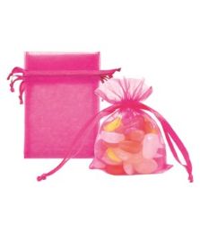 144 Pieces Organza Pouches Hot Pink - Party Favors