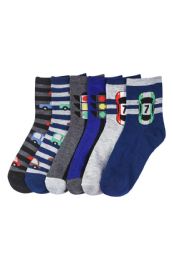 216 Pairs Pode Boy's Design Crew Socks 6-8 - Boys Crew Sock