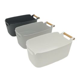 24 Pieces Rectangle Basket W/ Wood Handle 3 Asst Color Small - Storage & Organization