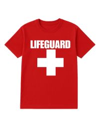 6 Wholesale Red Lifeguard T-Shirt Cotton Blend Printed In Usa For Beach Or Pool Staff Size Large
