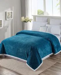 4 Bulk Reversible And Comfortable Braided Oversized Sherpa Blanket King Size In Teal