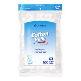 24 Pieces Cotton Balls 100ct 100% Cotton Triple Size Resealable Bag - Cotton Balls & Swabs