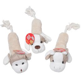 21 Wholesale Dog Toy Plush W/rope & Squeaker16in Long 3 Asst Animals In Pdq#15106