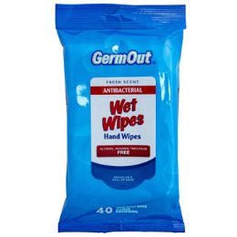 24 Pieces Wet Wipes 40ct Germ Out Antibacterial Fresh Scent Peggable - Personal Care Items