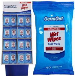 24 Wholesale Wet Wipes 40ct Germ Out Antibacterial Fresh Scent 2-12pc Counter Display