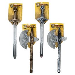 24 Cases Knight Sword 18.5in/axe 15.5in Each In Copper Or Silver 4asst HalF-Tcd - Toy Weapons