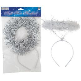 36 Cases Angel Halo Headband 3ast 8in Feather Or Silver/gold Tinsel Trimpbh - Costumes & Accessories