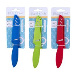 36 Wholesale Paring Knife Soft Grip 8in 3asst Colors W/sheath B&c Tcdgreen/blue/red
