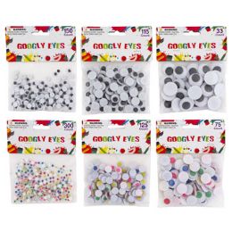 48 Wholesale Craft Googly Eyes 6 Sizes Black Or Multi Color 33-300ct Craft Pbh