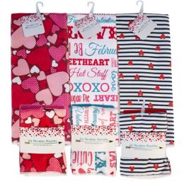 48 Pieces Kitchen Textiles Valentine Print 2pk Dishcloths/1 Towel 3asst Jhook/hangtag & Wrap Card - Home & Kitchen