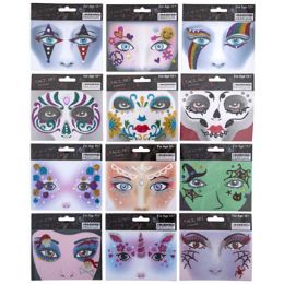 48 Cases Face Art Sequin Halloween Designs12ast 12pc Cs/24pc Pb Inner - Tattoos and Stickers