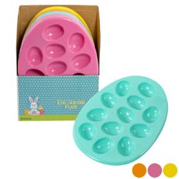 24 Wholesale Easter Egg Plastic Egg Plate 12 Wells 4 Pastel Colors/24pc Pdq 11.75 X 8.5in  Upc Label