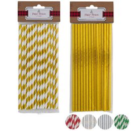 72 Wholesale Straws Paper Foil Stripe/solid 15ct Gld/slvr Stpe Gld/slr/gr/rd Xmas Header
