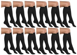 48 Wholesale Yacht & Smith Womens Black Knee High Socks, Boot Socks 90% Cotton, Size 9-11