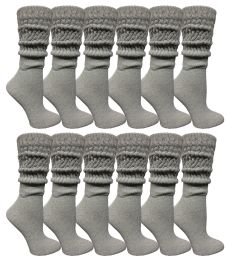 48 Wholesale Yacht & Smith Womens Heavy Cotton Slouch Socks, Solid Heather Gray