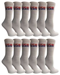 60 Wholesale Yacht & Smith Women's Usa American Flag Crew Socks, Size 9-11 White