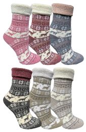 60 Wholesale Yacht & Smith Womens Thick Soft Knit Wool Warm Winter Crew Socks, Patterned Lambswool, Fair Isle Print