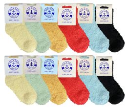 72 Bulk Yacht & Smith Kids Solid Color Fuzzy Socks Size 4-6