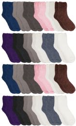 96 Wholesale Yacht & Smith Women's Solid Colored Fuzzy Socks Assorted Neutral Colors, Size 9-11