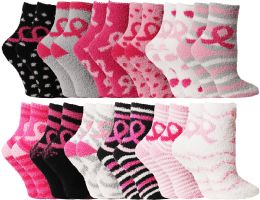 96 Pairs Yacht & Smith Women's Assorted Colored Warm & Cozy Fuzzy Breast Cancer Awareness Socks - Breast Cancer Awareness Socks