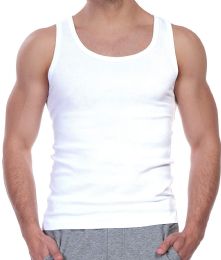 144 Pieces Men Cotton Ribbed Tank Top A Shirt White Assorted Sizes S-xl - Mens T-Shirts