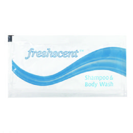 3000 Pieces Freshscent 0.34 Oz Shampoo & Body Wash Packet - Shampoo And Skin Care For Donation