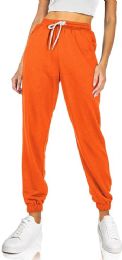 144 Pieces Womens Fleece Lined 3 Pocket Jogger Safety Orange Size Large - Womens Sweatpants For Donation