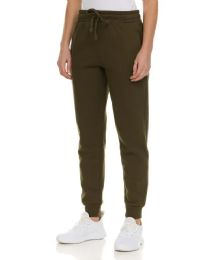96 Pieces Womens Fleece Lined 3 Pocket Jogger Olive Green Size Large - Womens Pants
