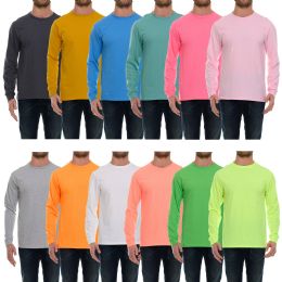 144 Pieces Mens Cotton Long Sleeve Tee Shirt Assorted Light Colors Size Small - Men's Tee Shirts For Donation