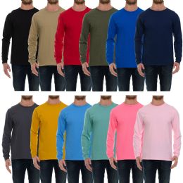 144 Pieces Mens Cotton Long Sleeve Tee Shirt Assorted Light And Dark Colors Size 4X-Large - Men's Tee Shirts For Donation