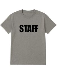 60 Pieces Unisex Cotton Staff Printed T Shirt Gray With Black Print Back And Front Size Large - Event Apparel