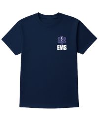 60 Pieces Unisex Cotton Ems Printed T Shirt Navy With White Print Back And Front Size Small - Event Apparel
