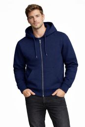 48 Pieces Men's Cotton Fleece Full Zip Hooded Sweat Shirt Navy Assorted Sizes M- 2xl - Mens Sweat Shirt