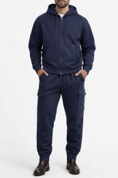54 Pieces of Cotton Fleece Cargo Jogger And Zipper Hoodie Set In Navy Assorted Sizes M- 2xl