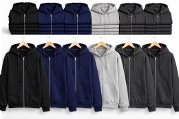 144 Pieces Unisex Cotton Zip Up Hoodies Assorted Dark Colors Size X-Large - Mens Sweat Shirt