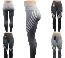 24 Wholesale Womens Seamless 4 Stripe Pattern High Waist Leggings Size S / M