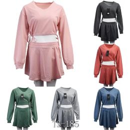 12 Wholesale Set Long Sleeve Adjustable Length Skirt Set Cotton Size L / xl