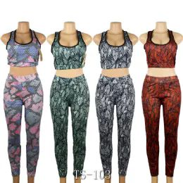 24 Wholesale Set Tanktop With Long Pants Snake Print Size L/ xl