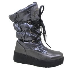 12 Bulk Snow Boots For Women With Platforms, Comfortable Winter Boots Color Pewter Size 6-10
