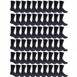 48 Wholesale Yacht & Smith Kid's Cotton Terry Cushioned Athletic Black Crew Socks