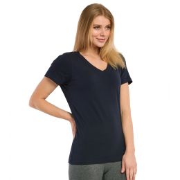 72 Pieces Sofra Ladies Classic Fit V Neck T-Shirt Navy Medium - Womens Camisoles & Tank Tops