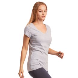 72 Pieces Sofra Ladies Classic Fit V Neck T-Shirt H.grey Large - Womens Camisoles & Tank Tops