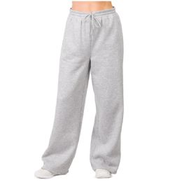 24 Pieces Sofra Ladies Fleece WidE-Leg Sweatpants Heather Grey Large - Women's Active Wear Bottoms